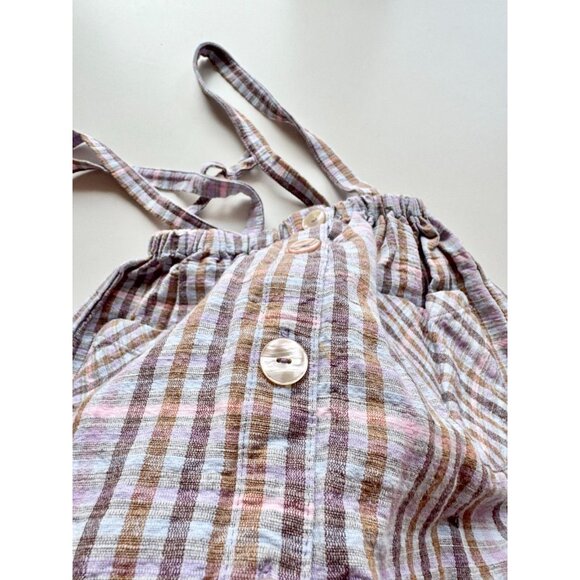 Girls' ZARA Purple Gingham Check Cotton Gauze Suspender Skirt, Size 4-5 - Picture 3 of 9